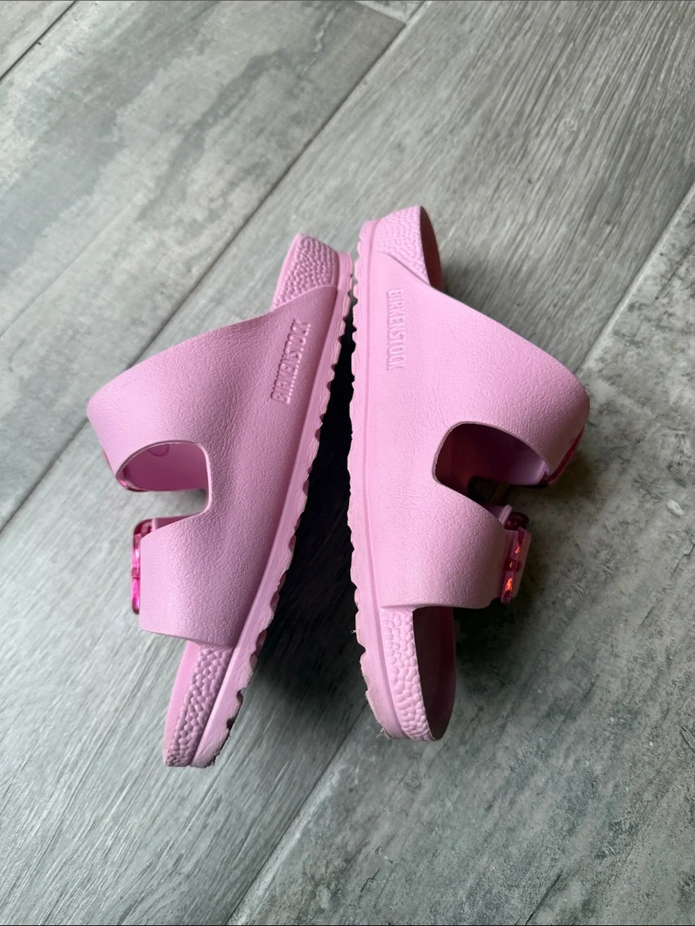 Birkenstock Kids Pink Double-Strap Slide Sandals with Pink Buckles